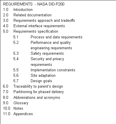 Figure 2. Requirements Specification, NASA DID-P200