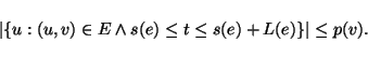 \begin{displaymath}\vert\{u : (u,v) \in E \wedge s(e) \leq t \leq s(e)+L(e)\}\vert \leq p(v). \end{displaymath}