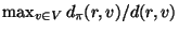 $\max_{v\in V} d_{\pi}(r,v)/d(r,v)$