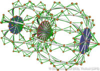 Modeled topological skeleton surrounded by tetraeders of the automatically generated piecewise linear vector field containing the modeled topology.