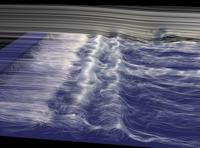 The streamlines are seeded at positions of very high and very low mean curvature. This supports the visual detection of shear-layer vortices and secondary spanwise structures, and it eases the understanding of the flow to a very high degree. Winning entry from the Gallery of Fluid Motion 2003.